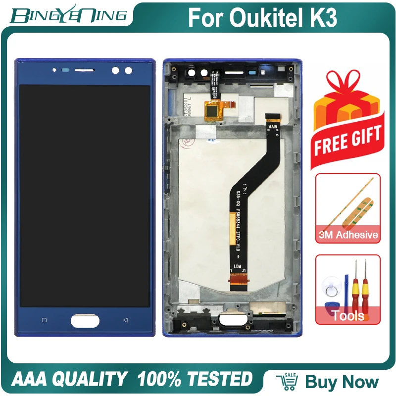 

BingYeNing 5.5" For Oukitel K3 LCD&Touch screen Digitizer with frame display Screen phone accessories assembly replacement tools
