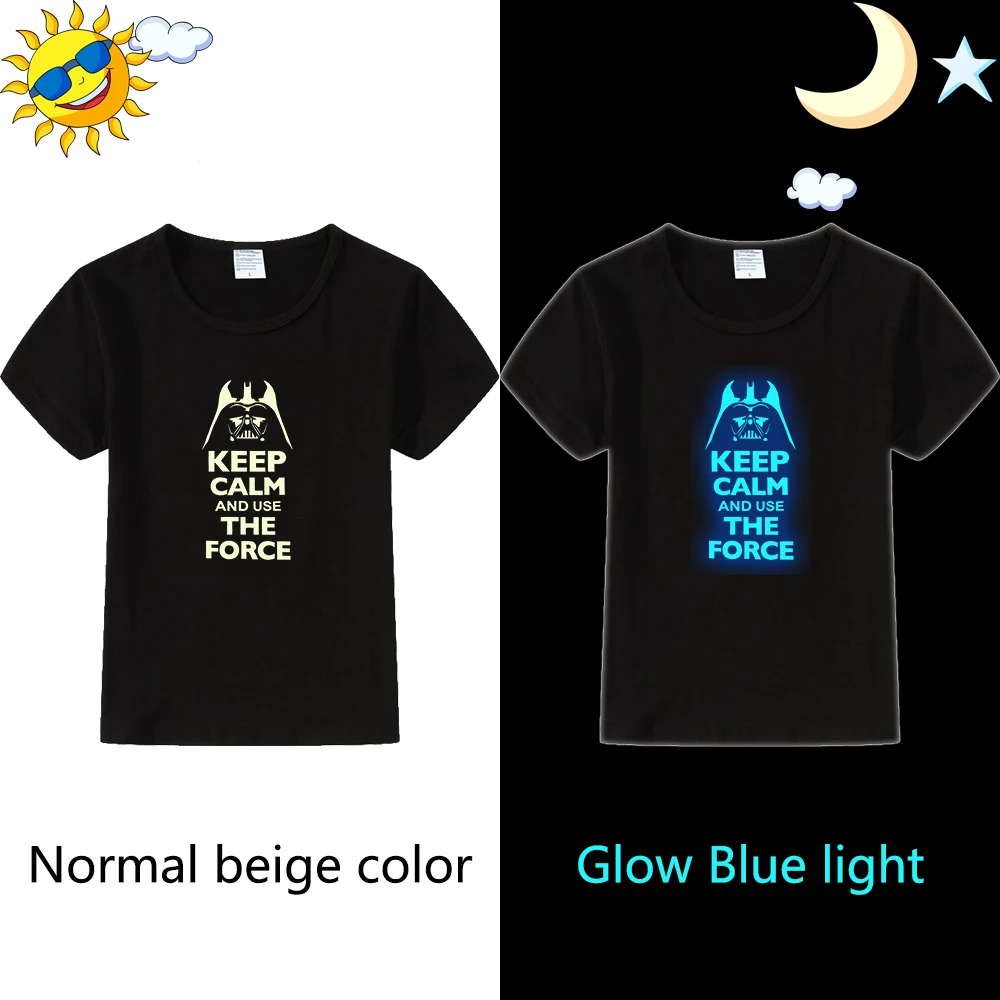 Glow Short Sleeve LYTLM/Одежда для мамы и сына с надписью «Keep Calm and use The Force» забавная футболка светящаяся детская футболка в стиле аниме, светящиеся футболки с рисунками для мужчин - Цвет: Glow Short Sleeve