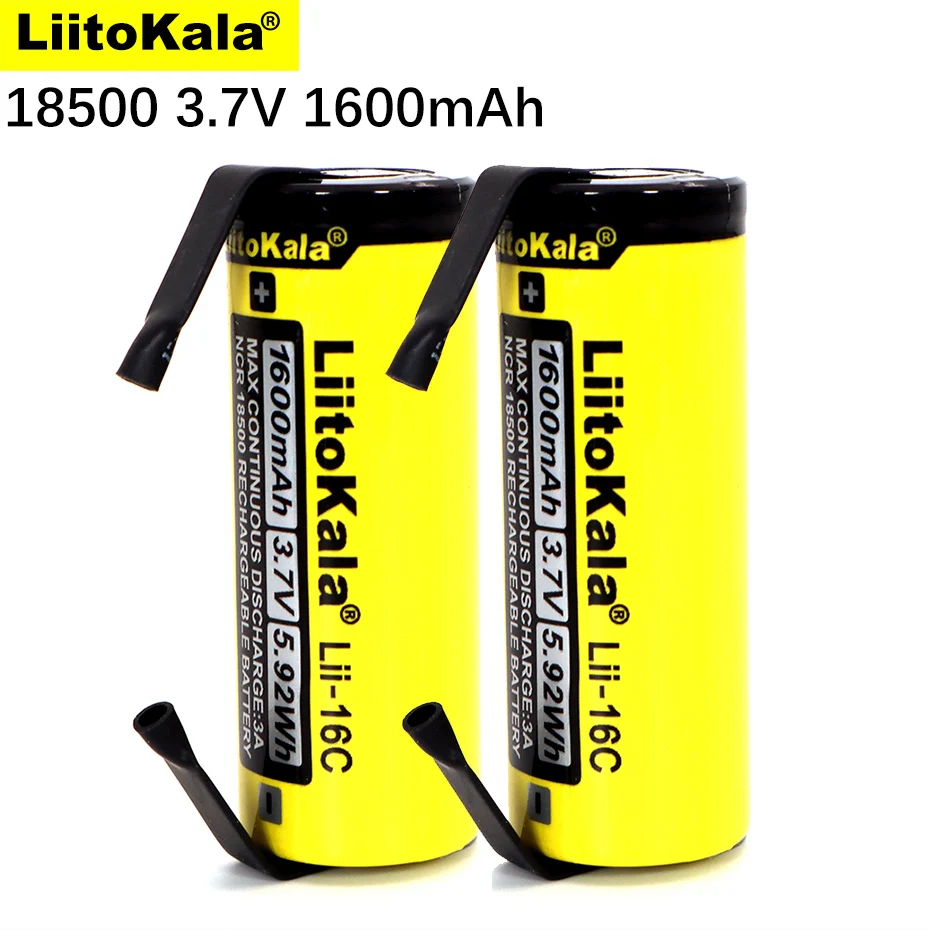 Rechargeable Lithium Batteries LiitoKala Lii-16C 18500 1600mAh 3.7 V rechargeable battery Recarregavel lithium ion battery For LED flashlight DIY Nickel
