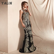 

YALIN Sparkle Muslim Evening Dresses Long Sequin Custom Made Party Mermaid Dress Gold Applique Pageant Gown Robe De Soiree