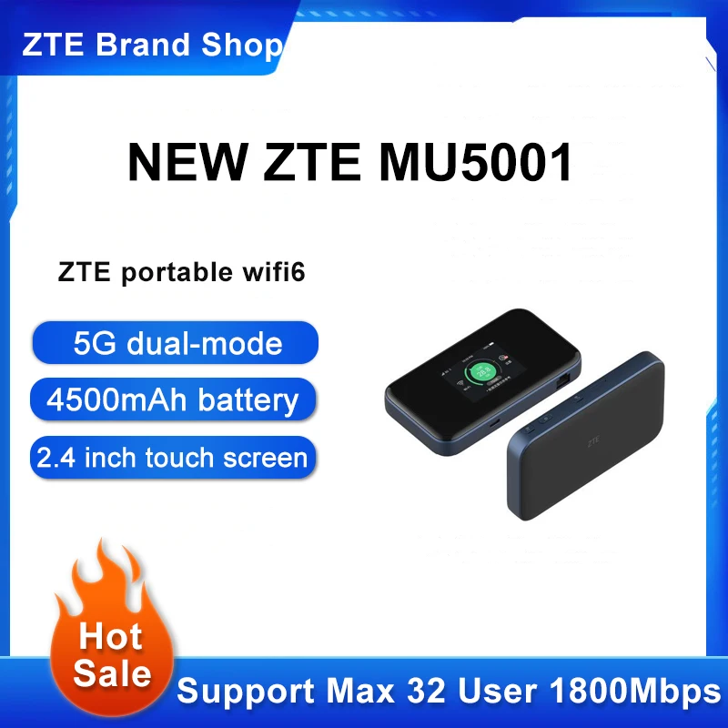 

Original New 5G Wi-Fi Pro ZTE MU5001 Mobile Hotspot Sub6G Networks 2.4 Inch Colour Touch Screen Up To 30 Devices WIFI Router