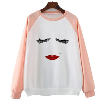 

Luscious Lips Eyelashes Vintage Pullovers Funny Hoody O-Neck Hooded Long-Sleeve Womens Top Hoodie Streetwear
