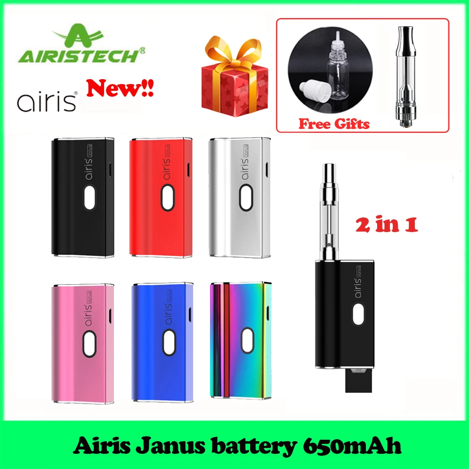 

New AIRISTECH airis Janus 2 in 1 Vape Battery 650mAh with CBD Oil Tank Vaporizer Pod Mod for 510 Thread Cartridge E Cigarette