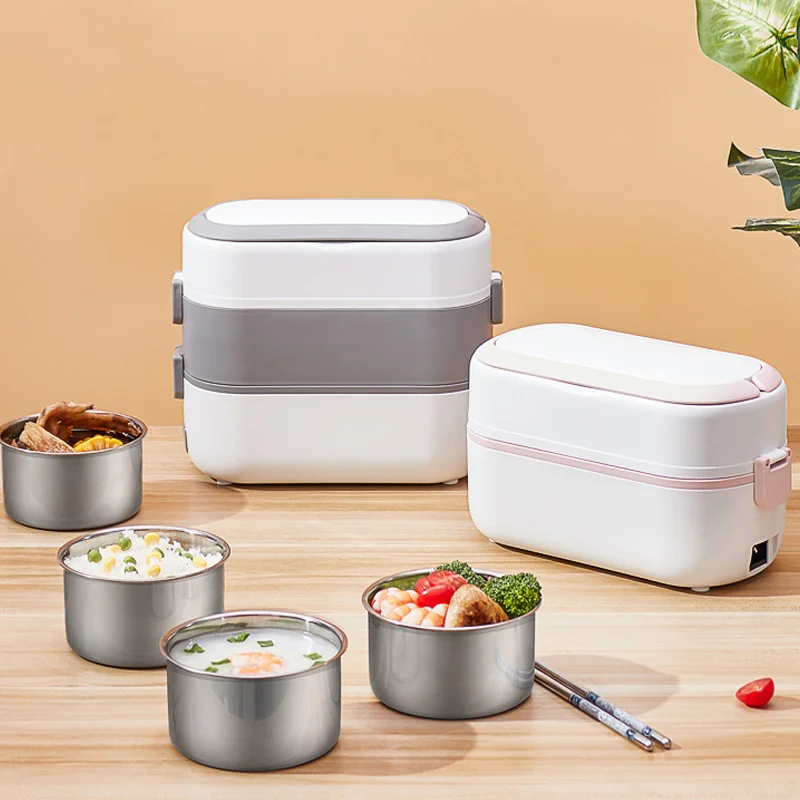 Mini Rice Cooker Thermal Heating Electric Lunch Box 1 2 Layers Portable 
