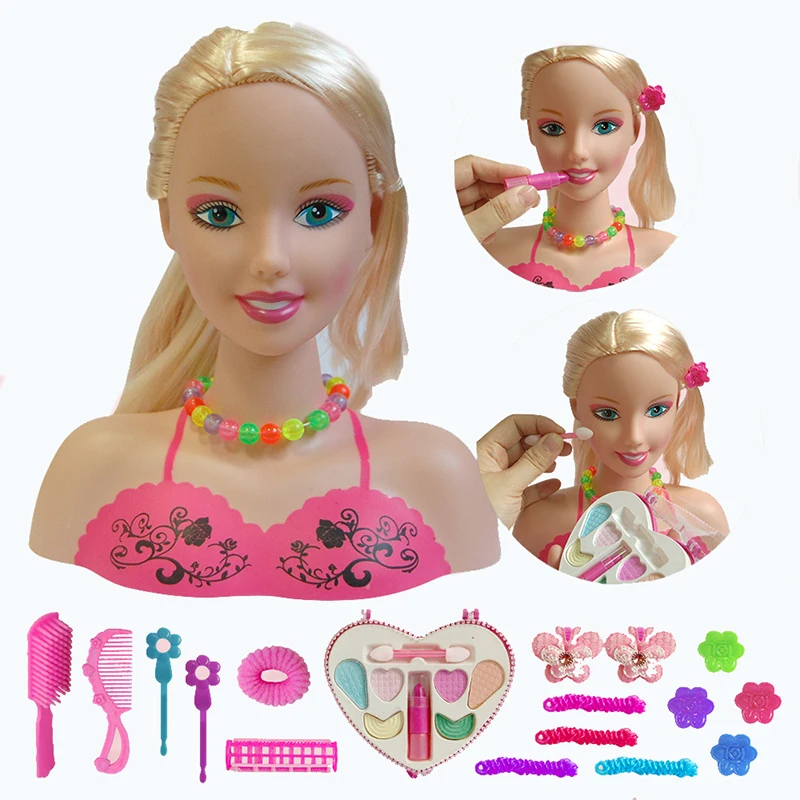 Muñeca de medio cuerpo para niñas, conjunto de maquillaje de imitación, peine, pelo y trenza, juguete para jugar a las casitas, vestido bonito de Princesa a la moda, juguete para regalo