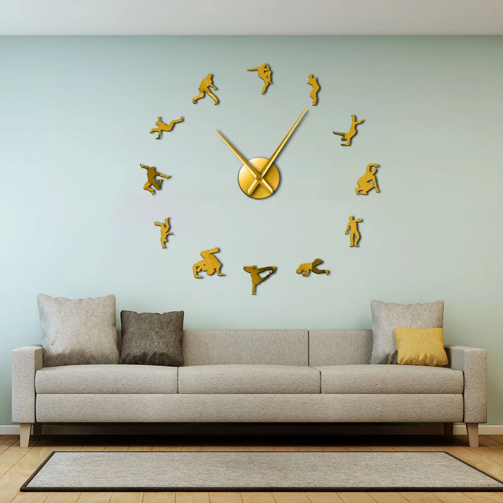 

Hip Hop Dancers Silhouette Wall Art Sticker Big Wall Clock Contemporary Dancer Break Dance DIY Wall Watch Dancing Studio Decor