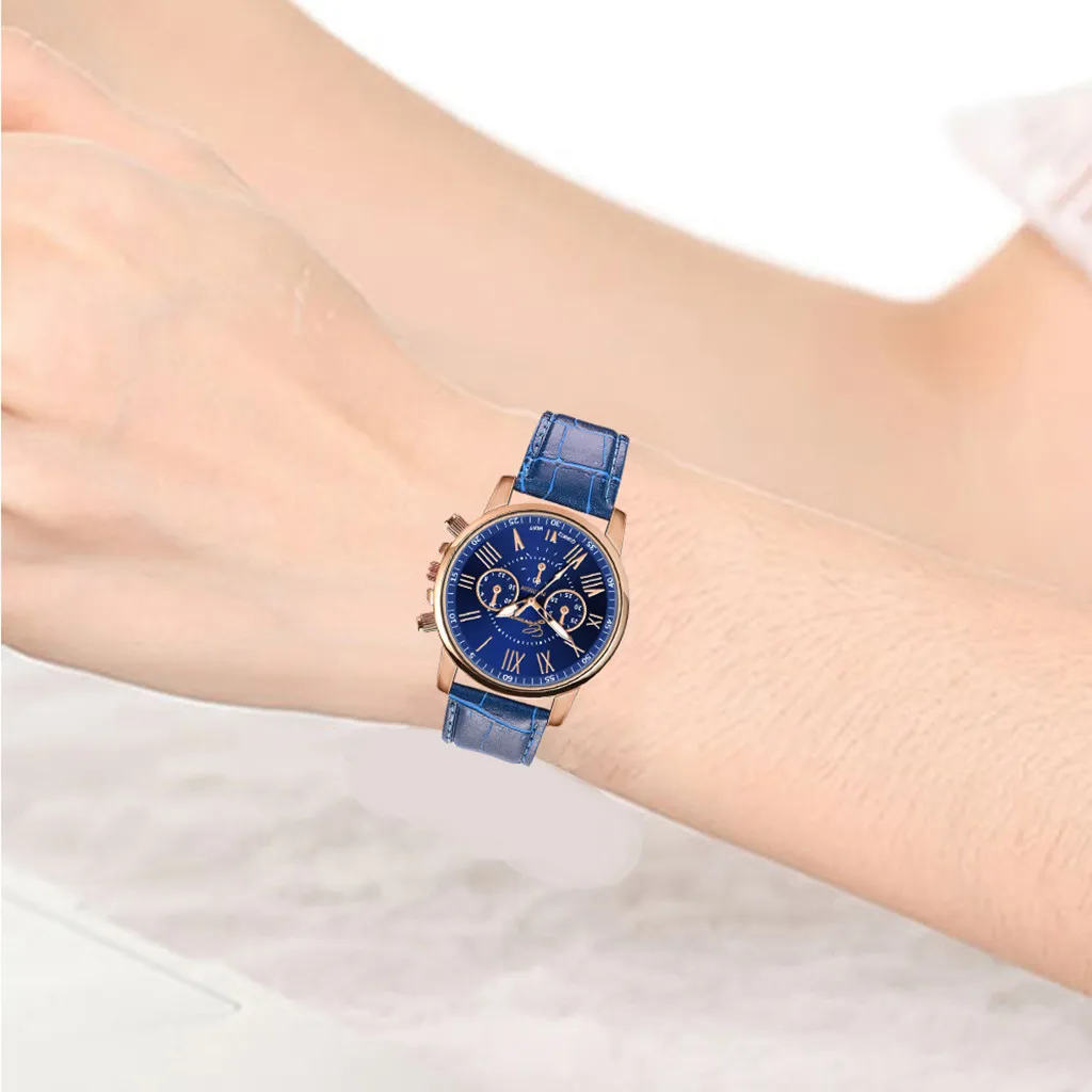 Женские часы, модные женские часы с кожаным ремешком, Кварцевые аналоговые наручные часы, Классические кварцевые часы-браслет, часы женские YE1