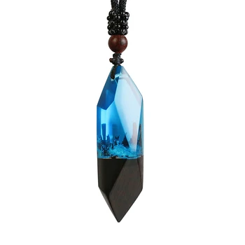 

Resin Glue Necklace Square Men Wild Polygon Vintage Tear Drop Blue Resin Ethnic Tribal Dangle Long Pendant