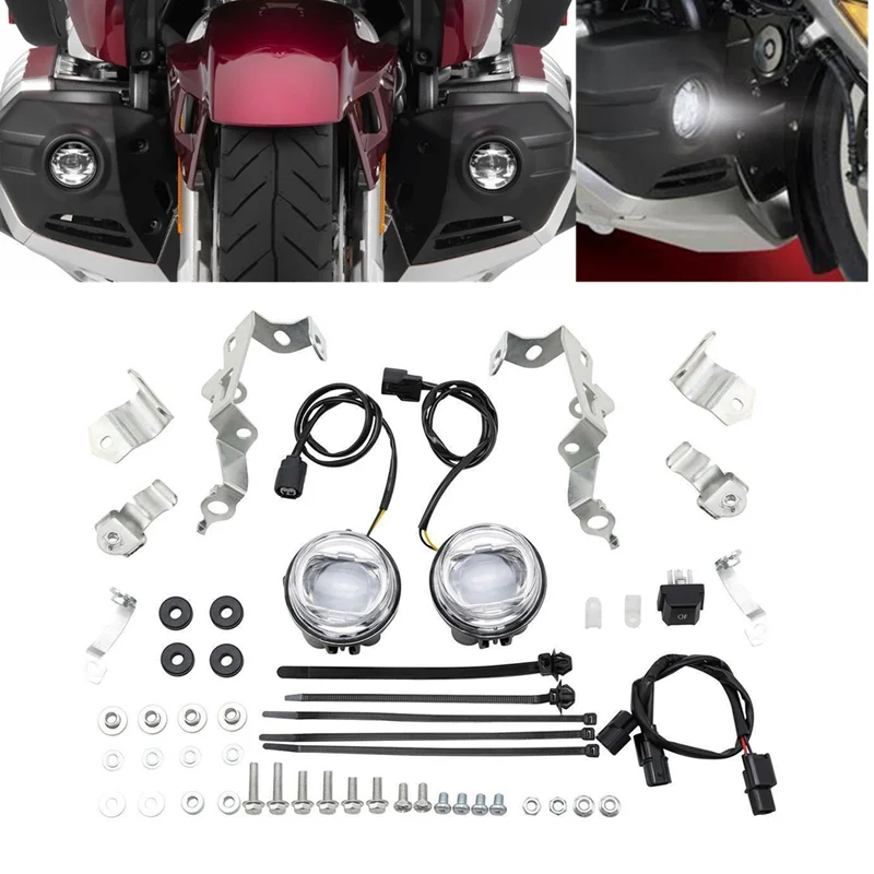  Motorcycle ABS Plastic Clear LED Foglights Attachment Kit For Honda Goldwing GL1800 2018-2019 - 4000264402415