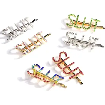 

Novelty Slut Capitalized English Letter Hairpin Glitter Colorful Rhinestone Womens Hair Clips Party Club Side Bangs Barrettes