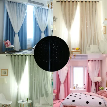 

Starry Sky Sheer Blackout Curtain Tulle Window Treatment Voile Drape Valance Double-deck For Living Room Bedroom Curtains Modern