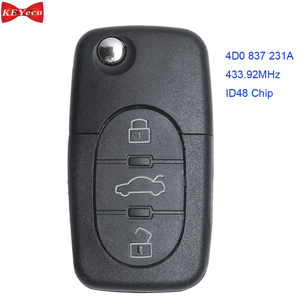 KEYECU для Audi A3 A4 A6 Quattro A8 TT дистанционный брелок 3 кнопки 433 92 МГц FCC ID 4D0 837 231A |