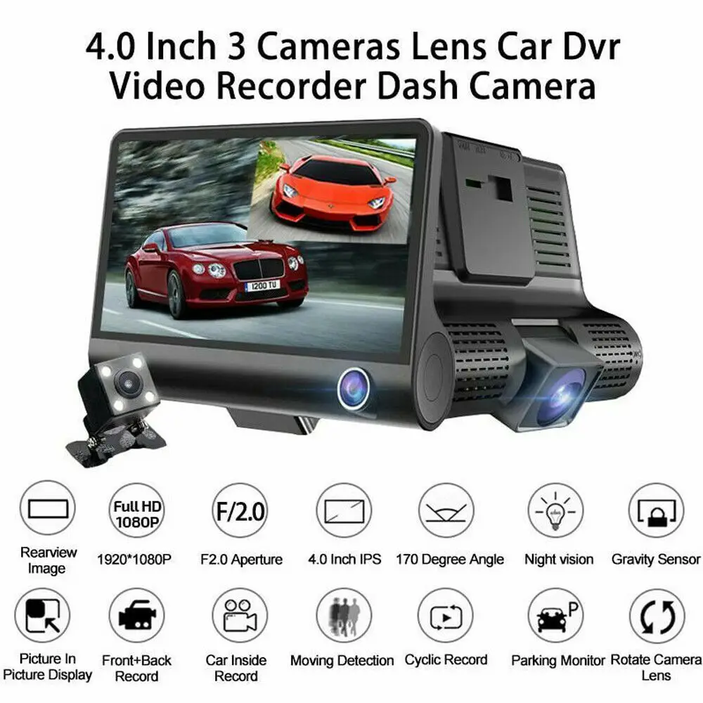 Knight Car DVR 3 Cameras Lens 4.0 Inch Dash Camera Dual Lens With Rearview Camera Video Recorder Au