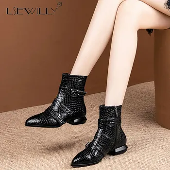 

Lsewilly Vintage Ankle Boots Women Autumn Winter Retro Snake Print Buckle Casual Shoe Woman Plus Size Zipper Boots Office Ladies