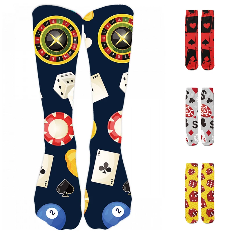 

Playing Cards Printed Crew Socks for Unisex Fashion Funny Comfortable Harajuku Long Socks Compression Thigh High Cotton Socks