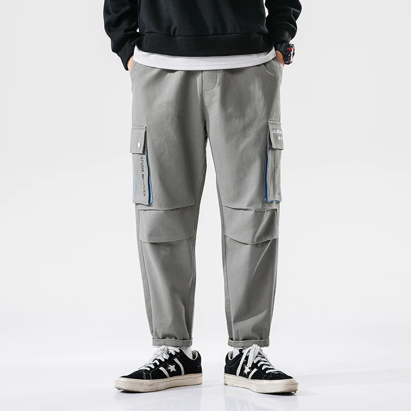 Yasword Men Pants Trousers Straight Ankle-Length Solid Color Casual Fashion Loose Male Elastic Waist Clothing Streetwear