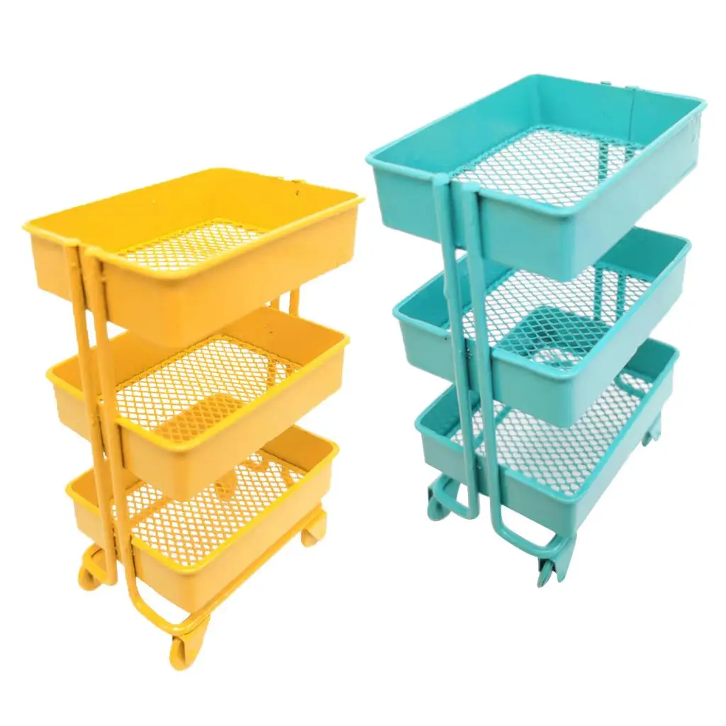 Modern 1:12 Scale Mini Trolley Storage Shelf w/ 4 Wheels Dollhouse Decor