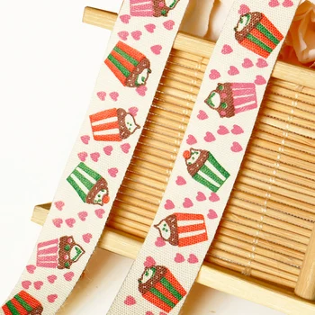 

Cup Cake Design Zakka Cotton Ribbon DIY Sewing Supplies Pink Heart Cotton Fabric Webbing Handmade Clothing Label