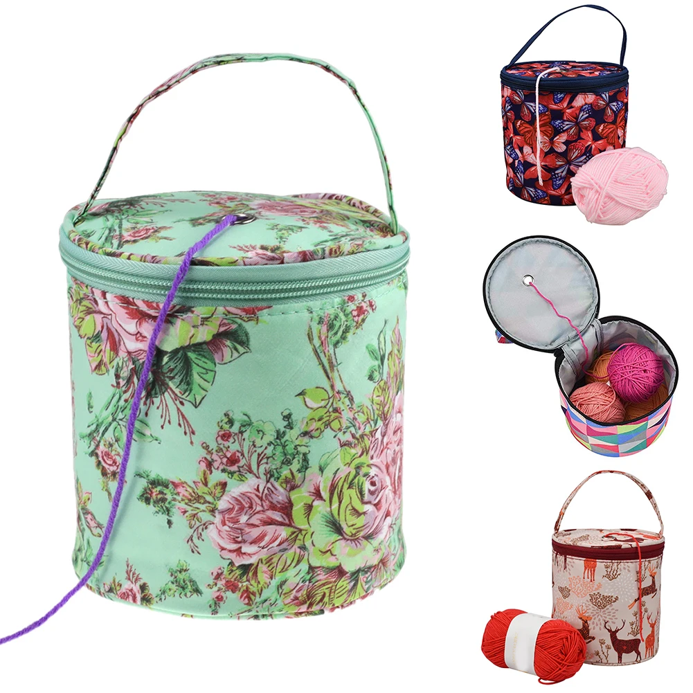 Вязание крючком Tote печатная ткань цилиндр DIY ремесло пряжа хранения висячие ткачество Организатор застежка-молния вязание сумка домашний портативный