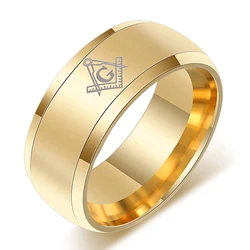 Elegant Black Masonic Stainless Steel Ring - Men's Wedding and Cocktail Jewelry - 12 (GOLD)