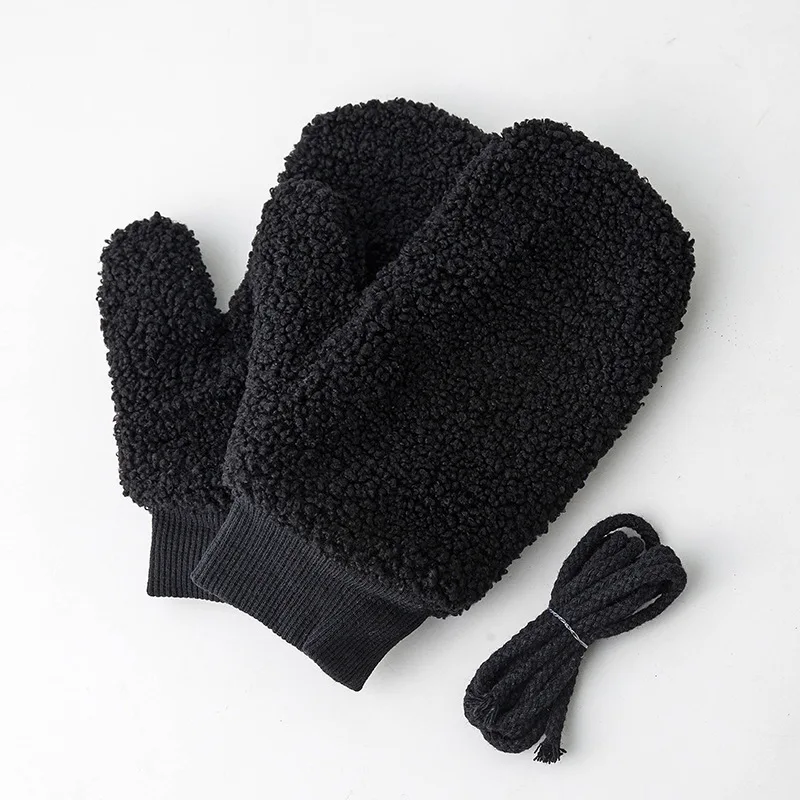 Black Зимние меховые перчатки, одноцветные, новинка, полный палец, Kawaii, варежки, модные, милые, простые, подходят ко всему, перчатки, теплые, пушистые, женские - Цвет: Black