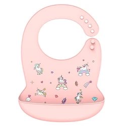 Silicone Waterproof Banana Bib - Soft, Adjustable Baby Feeding Apron (Unicorn - Pink)