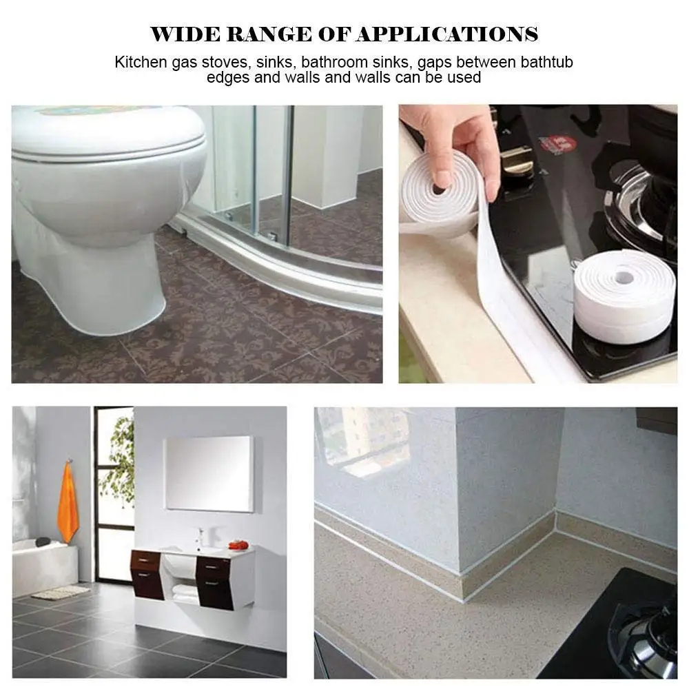 38mm*3.2m Caulk Strip PE Self Adhesive Sealant Tape Waterproof Mildewproof Trimmer Tub Kitchen Toilet Wall Corner Edge Bathroom