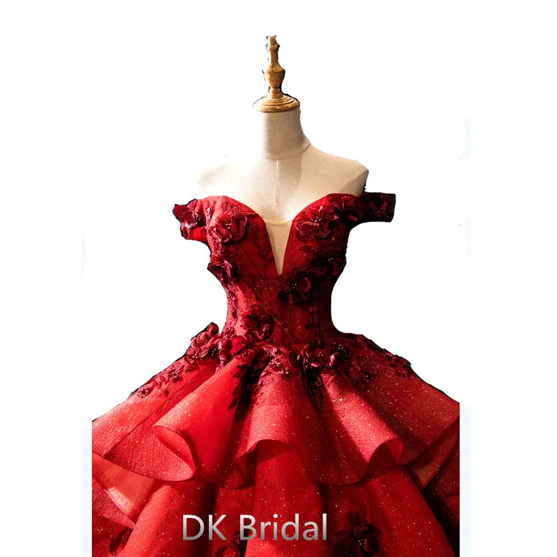 Бордовое вечернее платье Дубай Формальные Вечерние платья robe de soiree Длинные Цветы вечерние платья с открытыми плечами Свадебная вечеринка бальное платье