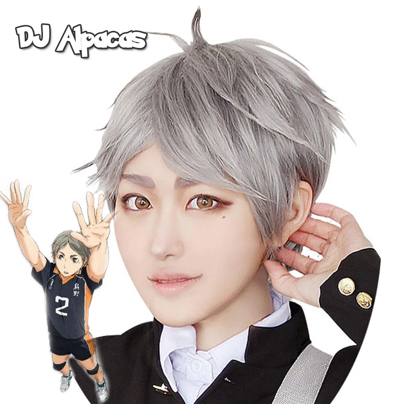 Парик для косплея Sugawara Koushi Haikyuu! Парики Короткие Серые костюмы на Хэллоуин