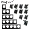 EU DIY Black Crystal Glass Push Button Reset Curtain USB Cat 6 EU French Switch Socket Round Back Wallpad L6 Fit EU Box ► Photo 1/6