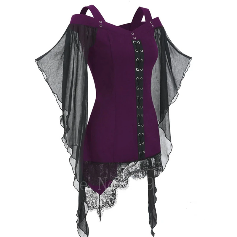 Женский средневековый костюм на Хеллоуин средний возраст Ренессанс винтажное необычное кружевное шифоновое платье принцессы Elelgant тонкие вечерние топы - Цвет: Purple