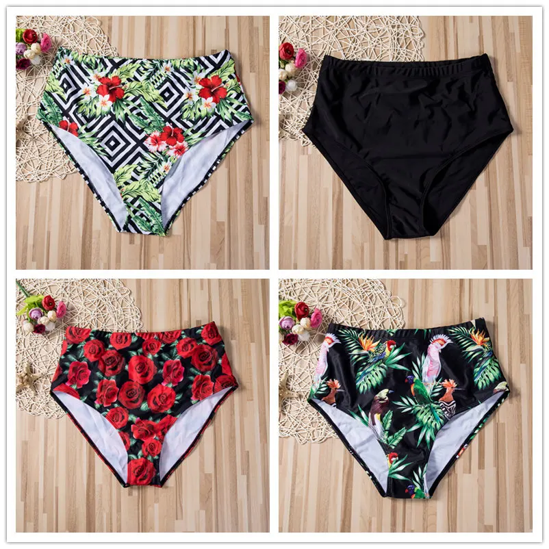 Women Floral Printed High Waist Bikini Bottoms Lady Swim Briefs