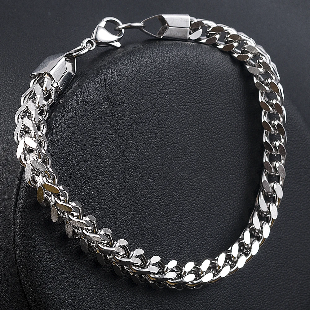 Men Fantastic Silver Stainless Steel Cuff Wristband Bangle Boy's Cool Bracelet