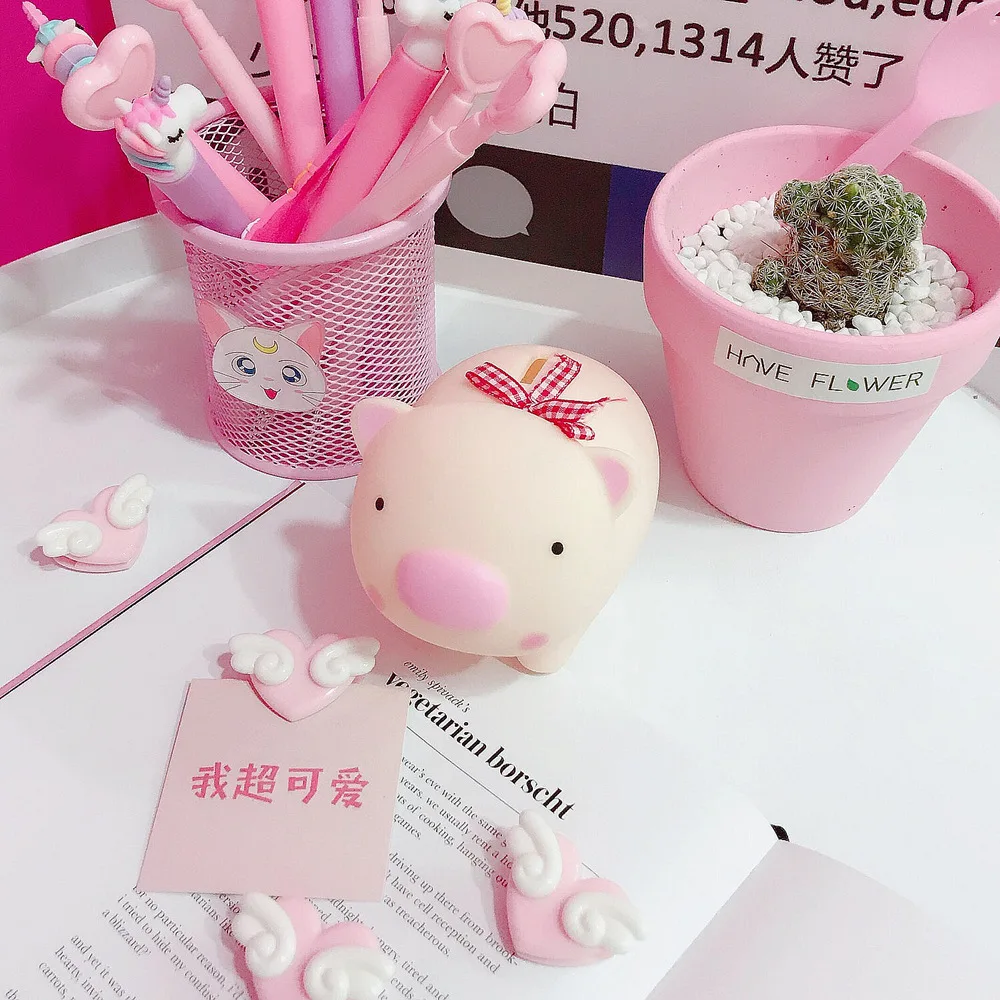 Мягкая Очаровательная пластиковая Копилка-копилка, креативная копилка, милая кукольная декорация, реквизит для фотосессии, подарки - Цвет: Розовый