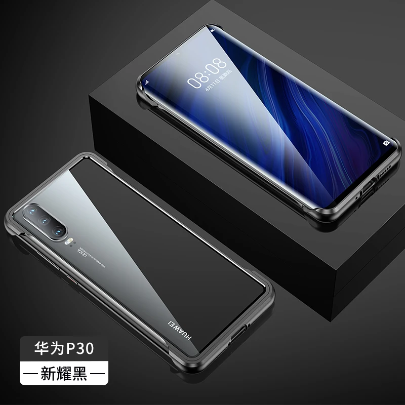 Металлический бампер чехол для huawei P30 Pro, Магнитный чехол P30Pro с закаленным стеклом, задняя крышка для huawei P30, металлический чехол без оправы s
