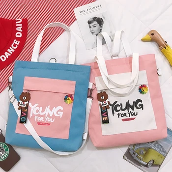 

Large Capacity Canvas Tote Bag For Women Patchwork Female Shopping Shoulder Bag Casual Travel Multifunction Bags