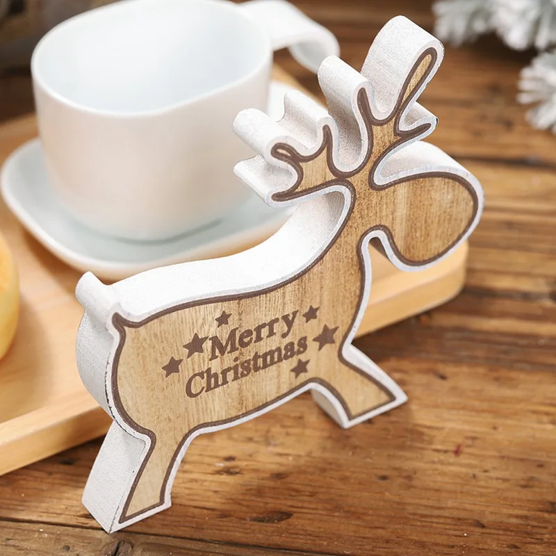 Merry Christmas напечатанные деревянные статуэтки оленей праздничные настольные украшения подарок для детей украшения для домашнего праздника