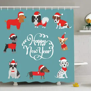 

Shower Curtain Set with Hooks 72x78 Greeting 2018 Happy for Character New Year Animals in Animal Lettering Winter Wildlife