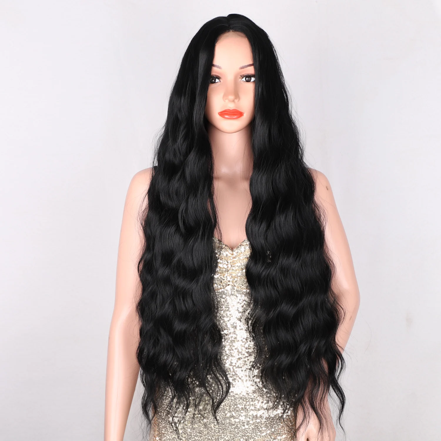 Kookastyle Synthetic Wigs Long Water Wave Wigs For Black Woman Black Wigs Woman Hair Cosplay Wigs Heat Resistant Natural Hair