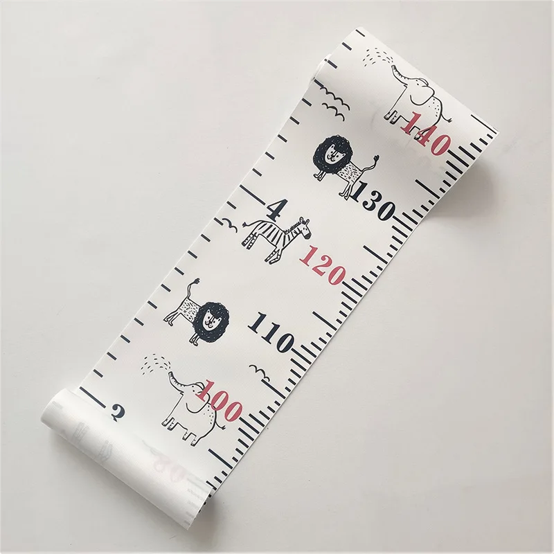 5-200CM Wood Frame Canvas Height Measurement Ruler Kids Growth Chart Ruler Cartoon Animal Nursery Room Removable Wall Decor