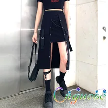 Сезон: весна-лето; черные; обувь больших размеров; Размеры в стиле панк женские Модные в Корейском стиле прямые ассиметричное, неправильной формы Юбка-миди конструкции