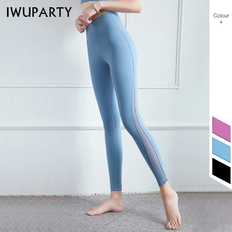 

IWUPARTY Hot Patchwork Mesh Sport Leggings High Waist Compression Yoga Pants Women Fitness Clothing Tummy Control Gym Tight
