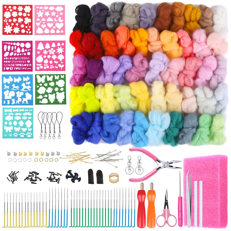 LMDZ Needle Felting Kit 50 Colors Wool Roving with Fibre Wool Yarn Felting Needles Felting Supplies For Wool Felting Beginners