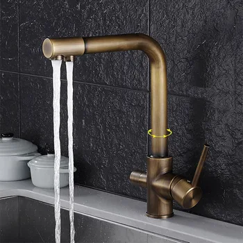 

Bronze Kitchen Faucet Seven Letter Design 360 Degree Rotation with Water Purification Features Double Handle