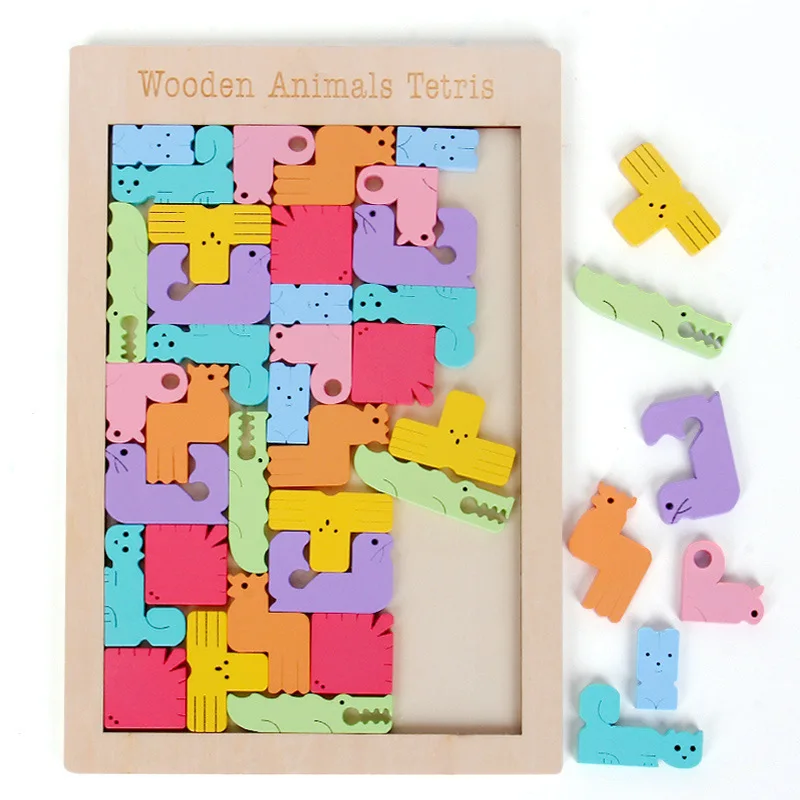 

Creative Animal Pattern 3D Wooden Puzzle Tangram Math Toys Montessori Pre-school Kids Intellectual Education Baby Toy