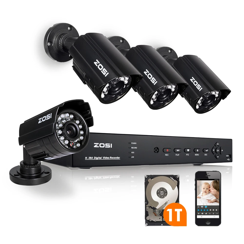 

ZOSI 4CH HD CCTV System 4pcs 720P AHD Outdoor Security Cameras Home Security System Surveillance Kits