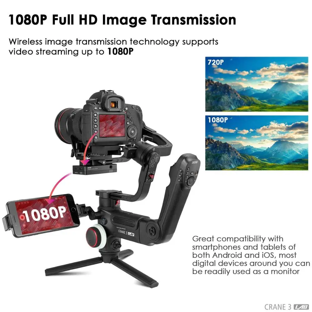 Zhiyun Crane 3 LAB осевой беспроводной FHD трансмиссионный стабилизатор для камеры ViaTouch