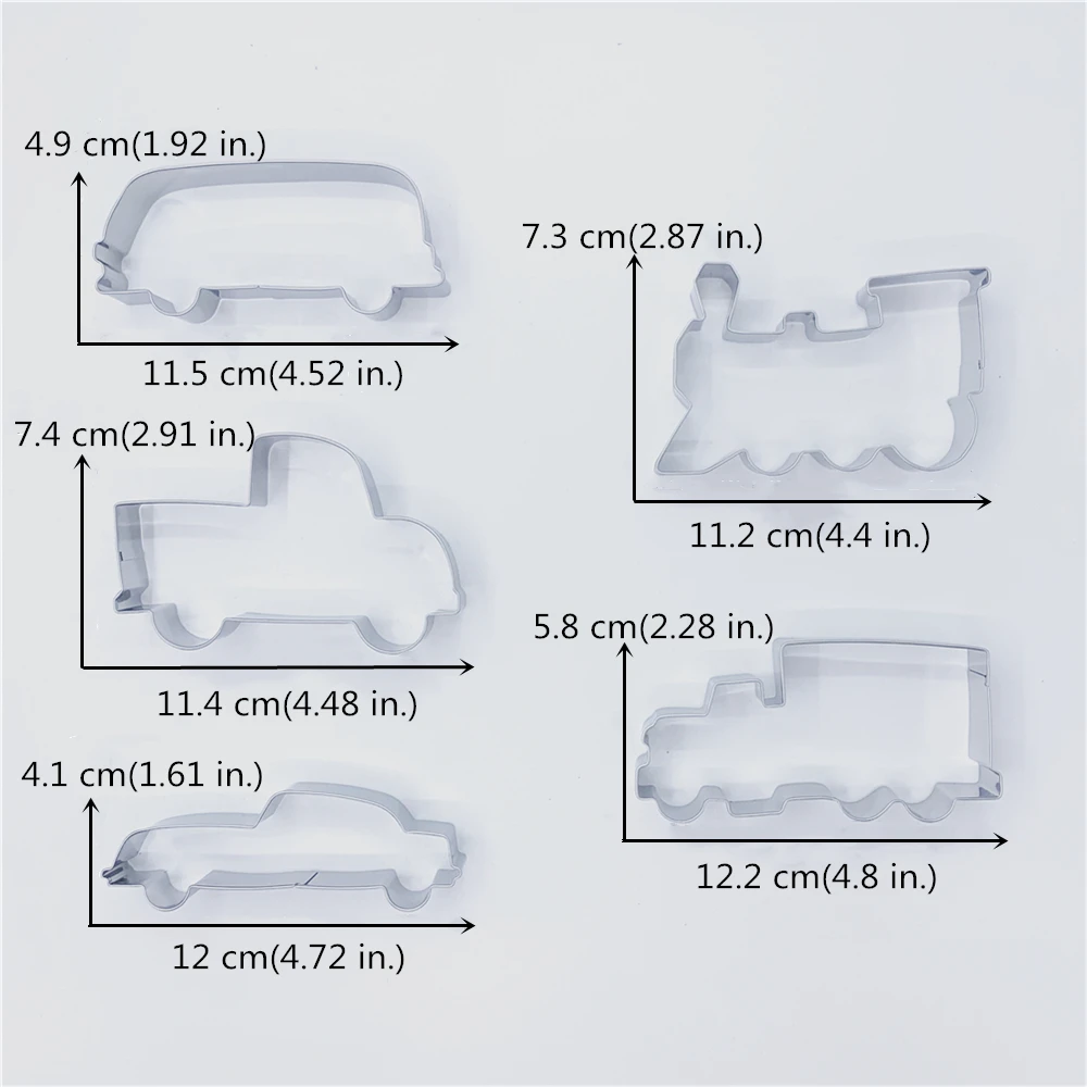 KENIAO транспортировка печенья резак Set-5PC-Train, автобус, грузовик, пикап и взбивать автомобиль Печенье/форма для вырезания-нержавеющая сталь