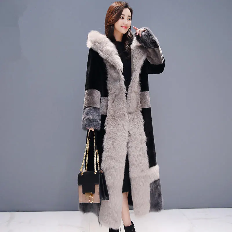 Женская модная однотонная куртка с мехом, плотная теплая куртка большого размера, зимнее длинное пальто до колена, Элегантное зимнее пальто