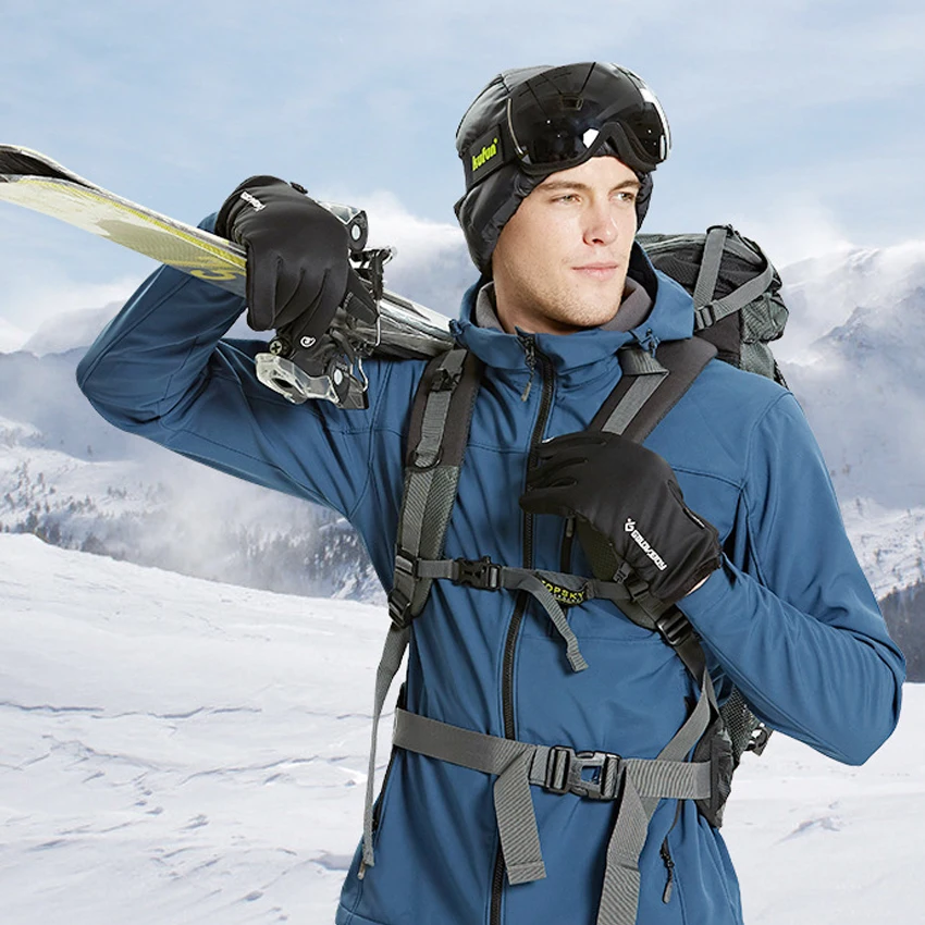 Winter Waterproof Gloves Touch Screen Anti-Slip Zipper Gloves Men Women Riding Skiing Warm Fluff Comfortable Gloves Thickening